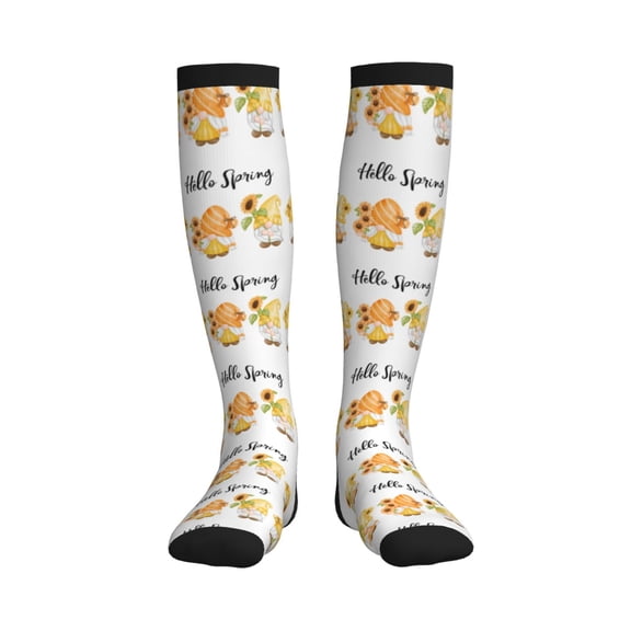Picia Hello Spring Sunflower Gnomes Printed Sports Compression Socks - 15-20mmHg Graduated Compression, High-Performance Soft and Breathable Socks for Men and Women