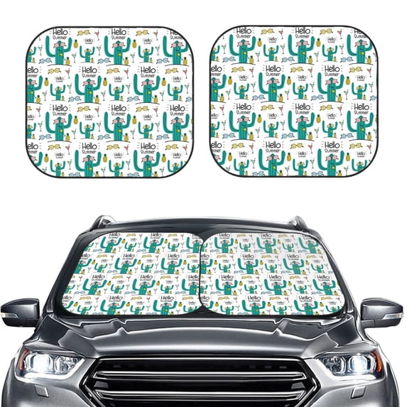 Picia Hello Summer 2 Piece Car Windshield Sun Shade Foldable | Foldable Sun Shield for Front Window Blocks UV Rays and Keeps Your Vehicle Cool-Medium