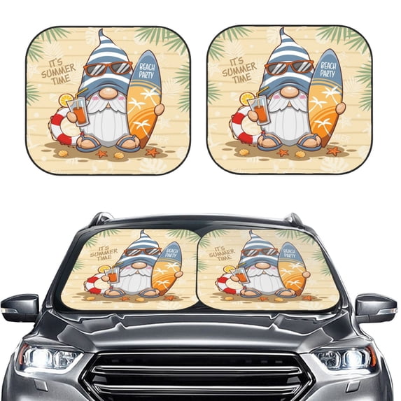 Picia Hello Summer Cute Gnome 2 Piece Car Windshield Sun Shade Foldable | Foldable Sun Shield for Front Window Blocks UV Rays and Keeps Your Vehicle Cool-Small