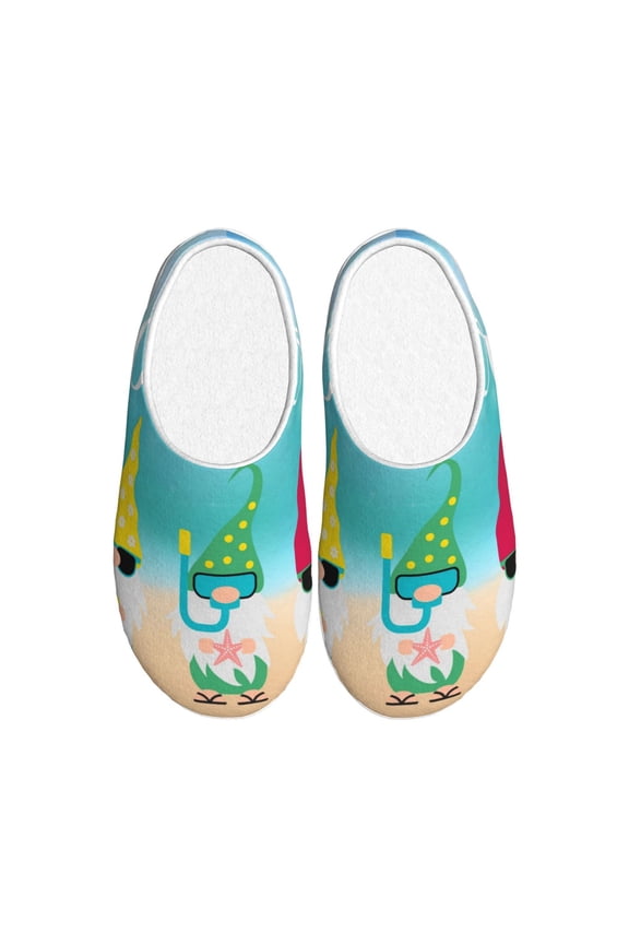 Hello Summer Gnome 1 for Women's Lamb-hug Comfy Fleece House Slippers Memory Foam, Slip-on House Shoes Indoor Outdoor-35/36