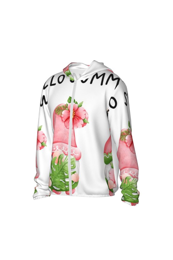 Hello Summer Gnome Women's Men's UPF 50+ Sun Protection Hoodie Shirt Long Sleeve SPF Fishing Outdoor UV Hiking Lightweight Shirts-Small