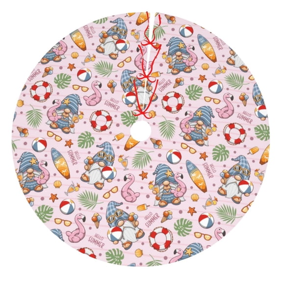 Picia Hello Summer With Gnome Print Christmas Tree Skirt , Christmas Tree Skirt Ornaments for Merry Christmas Holiday Party Decorations Indoor Outdoor-30"