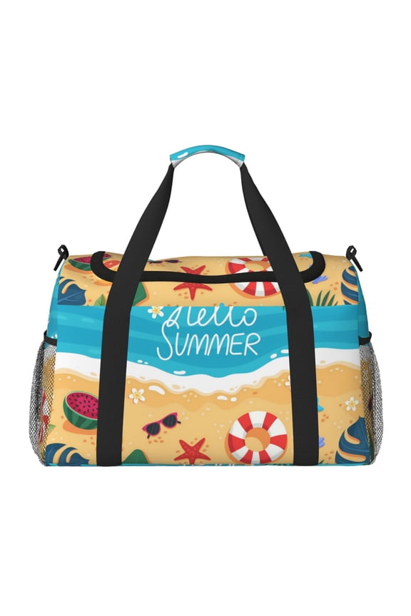 Hello Summer1 Print Travel Duffle Bag,Weekender Bags for Women with Shoe Compartment, Gym Duffel Bag with Wet Pocket, Hospital Bags for Labor and Delivery