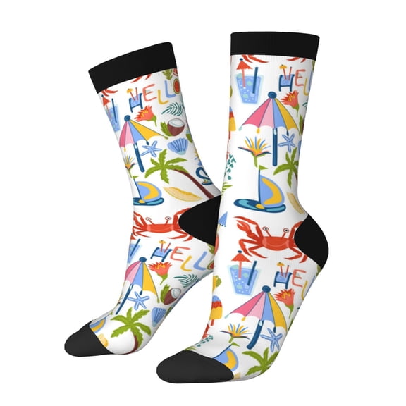 Picia Hello Summer2 Print Athletic Socks for Men & Women – Cushioned Moisture-Wicking Crew Socks for Sports, Running, and Training, Soft & Breathable Size 5-11