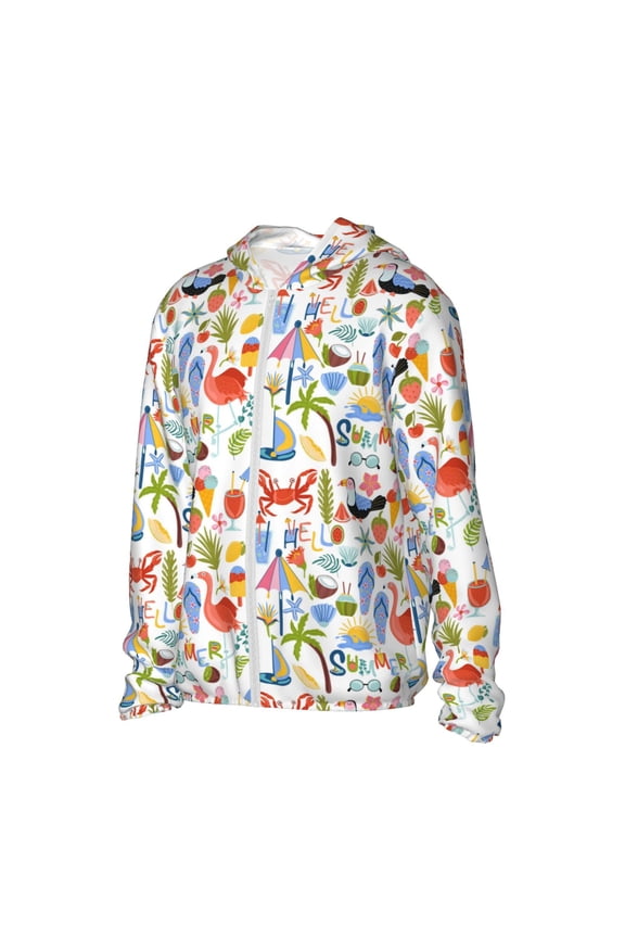 Hello Summer2 Women's Men's UPF 50+ Sun Protection Hoodie Shirt Long Sleeve SPF Fishing Outdoor UV Hiking Lightweight Shirts-Small