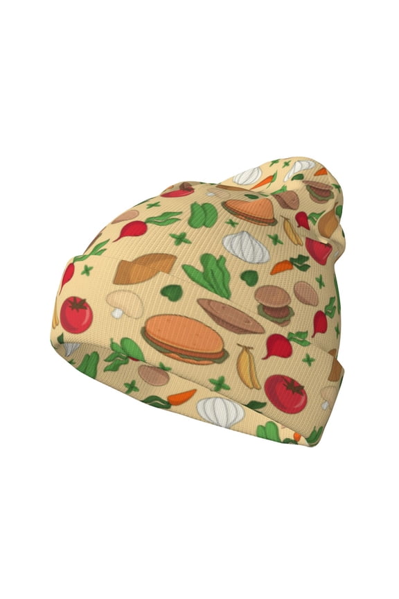 Herb Of Burger Pattern Knitted Beanie Hat for Men and Women , Unisex Winter Warm Stretchy Knit Cap Thick Fisherman Beanies Cuffed Plain Skull Caps