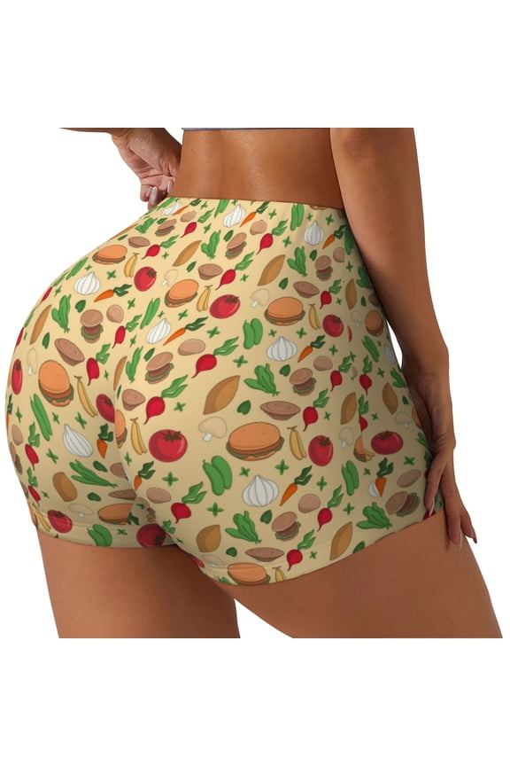 Herb Of Burger Printed Workout Shorts for Women Seamless Scrunch Butt Lifting High Waisted Yoga Gym Booty Running Moisture-wicking Short Pants-