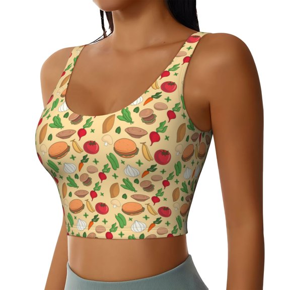 Picia Herb Of Burger Sports Bra for Women,Padded Strappy Sports Bras Medium Support Yoga Bra with Removable Cups,Running Yoga Bra-X-Large