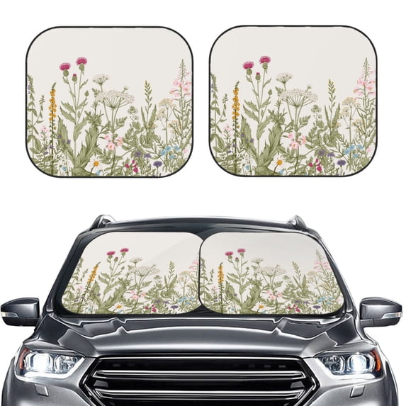 Picia Herbs and Wildflowers 2 Piece Car Windshield Sun Shade Foldable | Foldable Sun Shield for Front Window Blocks UV Rays and Keeps Your Vehicle Cool-