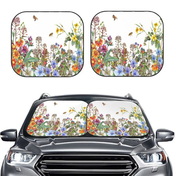 Picia Herbs and Wildflowers 2 Piece Car Windshield Sun Shade Foldable | Foldable Sun Shield for Front Window Blocks UV Rays and Keeps Your Vehicle Cool-