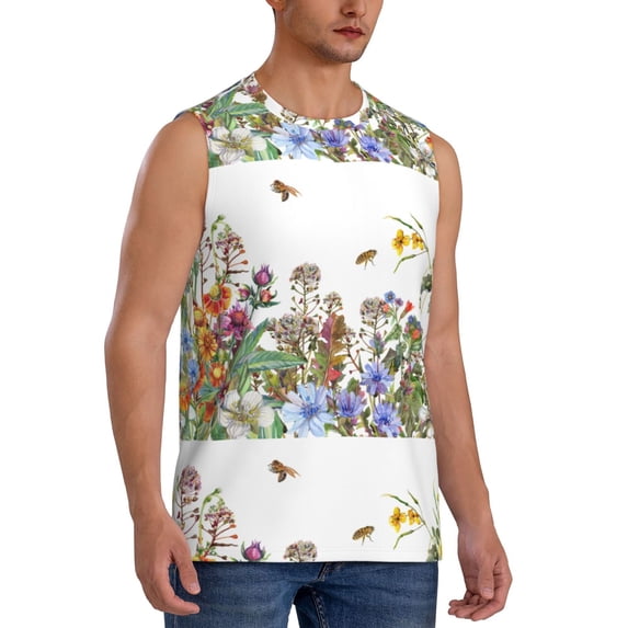 Picia Herbs and Wildflowers mens Cotton Tank Undershirts , Moisture-wicking Ribbed Tanks, Lightweight Cotton Tank Undershirts-X-Large
