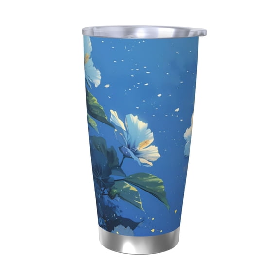 Picia Hibiscus Flowers Calm Water Pattern 20 oz Tumbler Stainless Steel Vacuum Insulated Coffee Ice Cup Double Wall Travel Flask Dual Lid Water Bottle, Eco-friendly Car Cup-Without Straw
