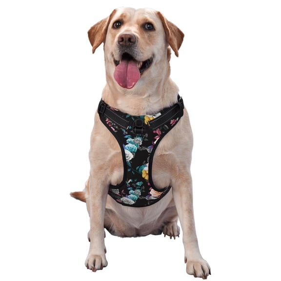 Picia Hibiscus Rose No-Pull Dog Harness Reflective Front Clip Vest with Handle,Step-in Air Dog Harness,Adjustable 2 Metal Rings 4 Buckles,Easy to Put on & Take Off Large