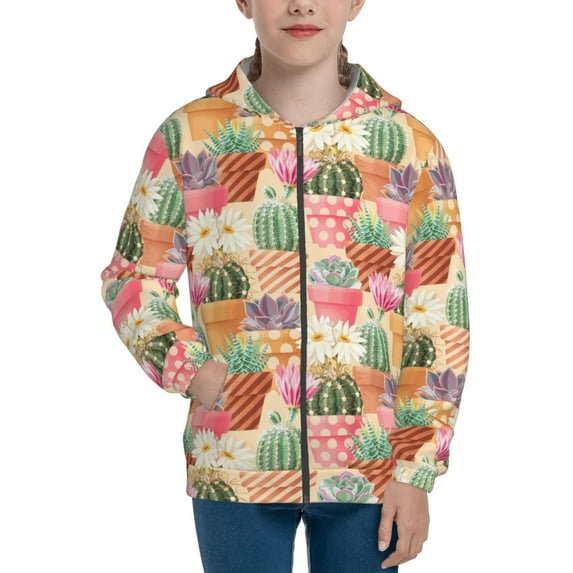 Picia High Detail Succulent for Boys Fashion Full-zip Hoodies & Sweatshirts with Kangaroo Pocket,Zip-up Hooded Sweatshirt for Kid, Moisture Wicking & Breathable-Small