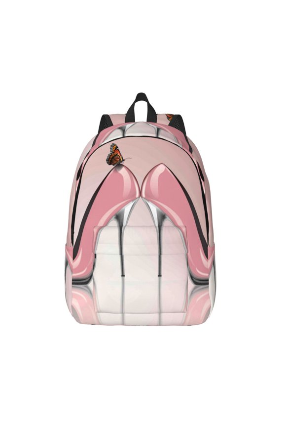 High Heel Shoes Butterfly Printed Canvas Daypack - Stylish and Durable Vintage Compact Backpack - Class, Work, Travel, or Laptop Bookbag,Organized Compartments-Medium