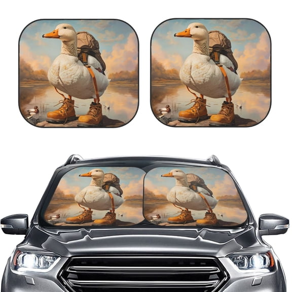 Picia Hiking Duck 2 Piece Car Windshield Sun Shade Foldable | Foldable Sun Shield for Front Window Blocks UV Rays and Keeps Your Vehicle Cool-Medium
