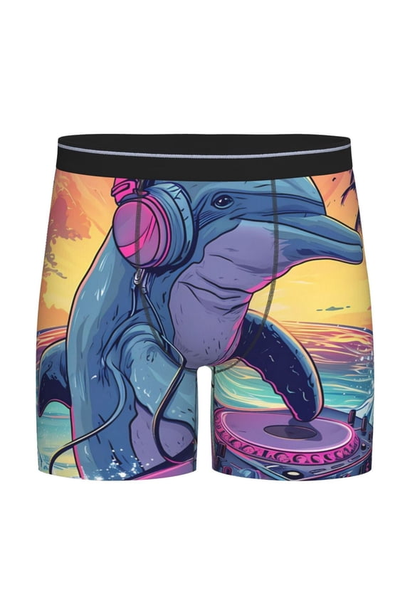 Hip-Hop DJ Dolphin Pattern Men's Athletic Long Leg Briefs , Performance Stretch Underwear,Moisture-Wicking