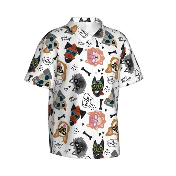 Picia Hip Hop Dog Gentle Cotton Regular Fit Short Sleeve Casual Hawaiian Shirt for Men-Medium