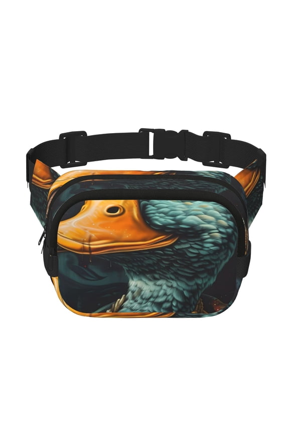 Hip-Hop Duck Print Square Double-Layer Waist Bag Mini Adjustable Waist Belt Bag Exercise Running Travel Hiking
