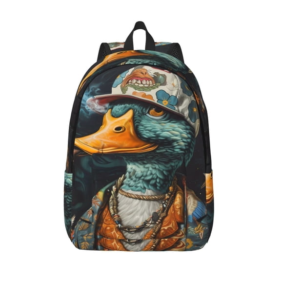 Picia Hip-Hop Duck Printed Canvas Daypack - Stylish and Durable Vintage Compact Backpack - Class, Work, Travel, or Laptop Bookbag,Organized Compartments-Small