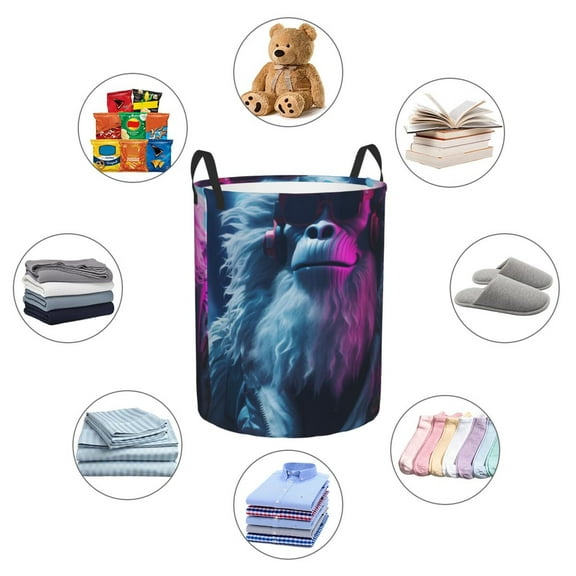 Picia Hip-Hop Glasses Gorilla Large Laundry Basket, Waterproof, Freestanding Laundry Hamper, Collapsible Tall Clothes Hamper with Extended Handles-