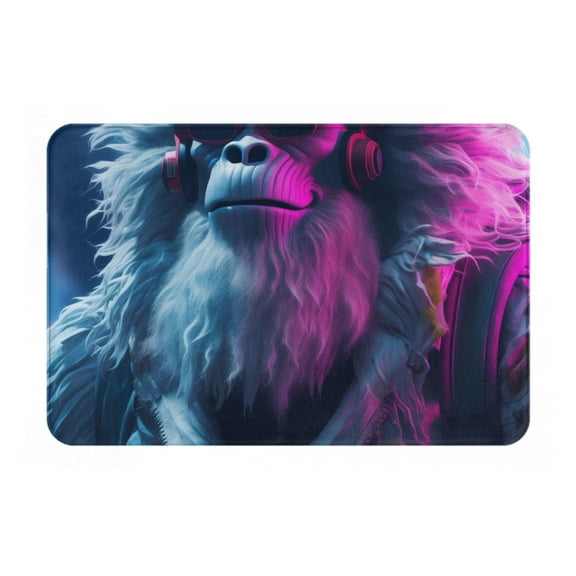 Picia Hip-Hop Glasses Gorilla Pattern Flannel Doormat – 16x24 Inch Non-Slip Indoor Mat, Absorbent & Quick-Dry Rug for Entryway, Bathroom, Kitchen, and Bedroom, Machine Washable