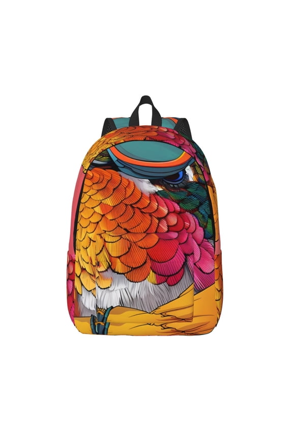 Hip Hummingbird In Jacket Printed Canvas Daypack - Stylish and Durable Vintage Compact Backpack - Class, Work, Travel, or Laptop Bookbag,Organized Compartments-Small