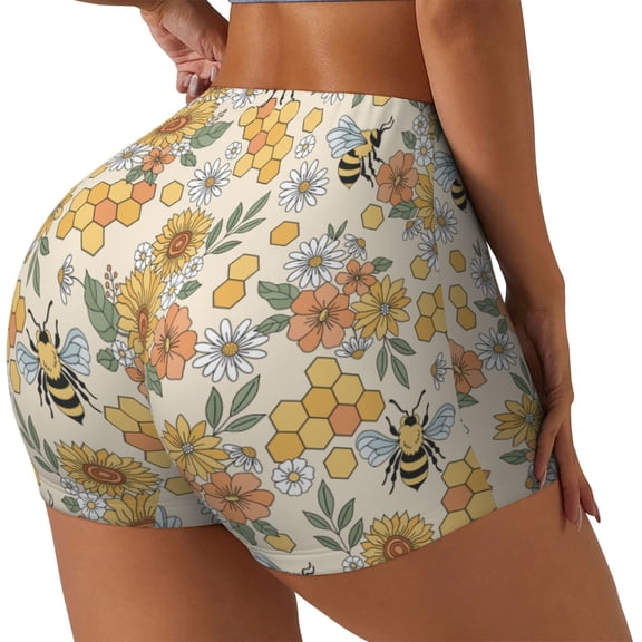 Picia Hippie Bee Honeycomb Printed Workout Shorts for Women Seamless Scrunch Butt Lifting High Waisted Yoga Gym Booty Running Moisture-wicking Short Pants-Small