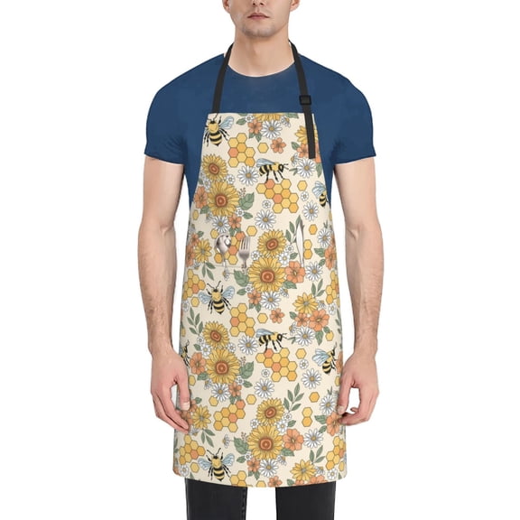 Picia Hippie Bee Honeycomb Waterproof Apron for Unisex Adult - Adjustable Bib Apron with Pockets, Ideal for Cooking, Gardening, Painting, and Household Chores