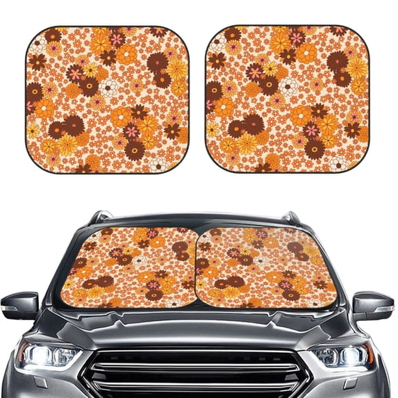 Picia Hippie Ditsy Floral 2 Piece Car Windshield Sun Shade Foldable | Foldable Sun Shield for Front Window Blocks UV Rays and Keeps Your Vehicle Cool-Large