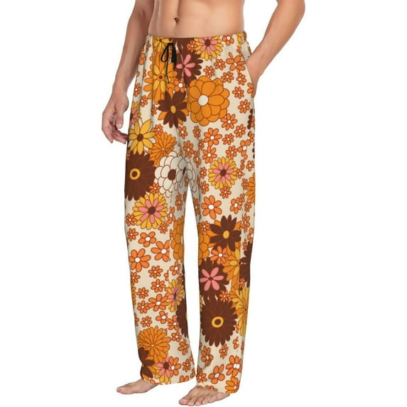 Picia Hippie Ditsy Floral Mens Soft Woven Cotton Elastic Waistband Sleep Pajama Pant Lounge Sleep Pant With Pockets And Drawstring-Large