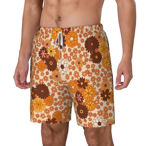 Picia Hippie Ditsy Floral pattern Mens Swim Trunks with Compression Liner Stretch Beach Shorts Quick Dry with Zipper Pockets No-Chafing Board Shorts-XX-Large