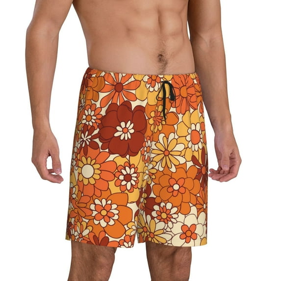 Picia Hippie Flower Pajama Shorts for Men, Men's Pajama Bottoms, Sleepwear,Short Pajama Pants-