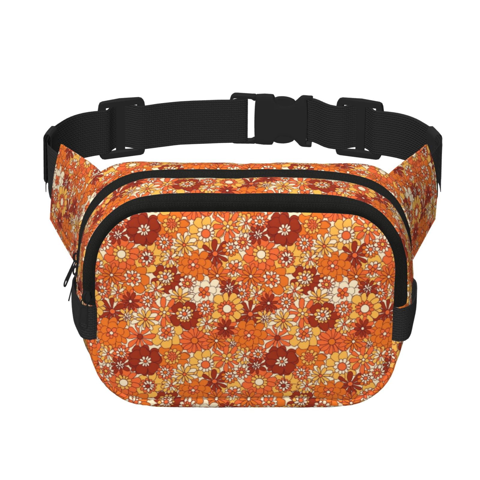Picia Hippie Flower Print Square Double-Layer Waist Bag Mini Adjustable Waist Belt Bag Exercise Running Travel Hiking