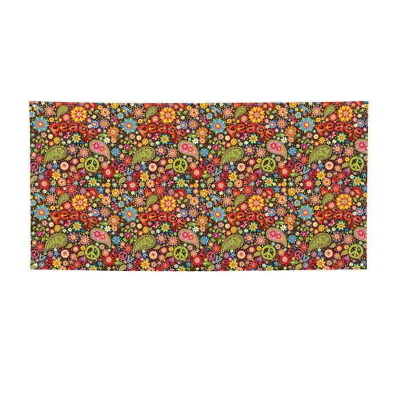 Picia Hippie Peace Love Pattern Party Banner, Festive Decoration, Holiday Banner, Celebration Decor, Event Banner, Reusable Party Banner-Small