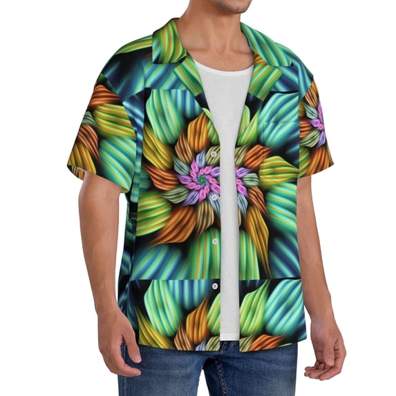 Picia Hippie Style Men's Linen Shirts Short Sleeve Cuban Beach Shirts Casual Shirts Button Down Shirt for Men Beach Summer Wedding Shirt-Small