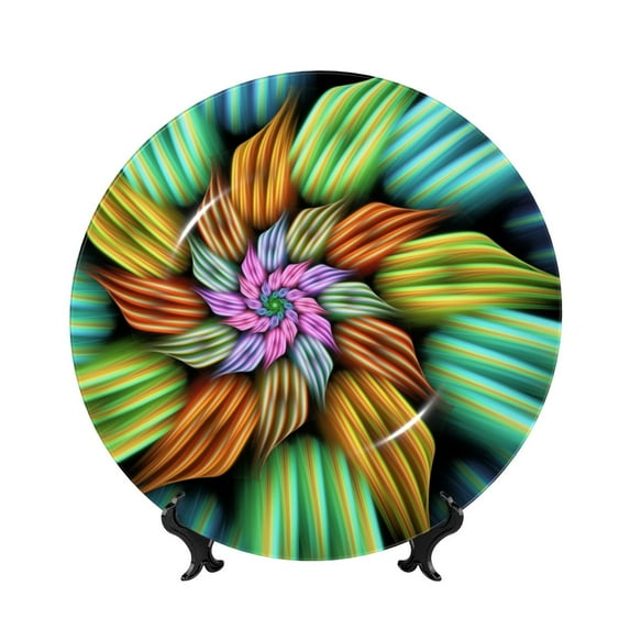 Picia Hippie Style Pattern Bone China Decorative Plate – Wall Decor with Stand and Adhesive, Elegant Ornament for Living Room, Office, or Entryway-7in