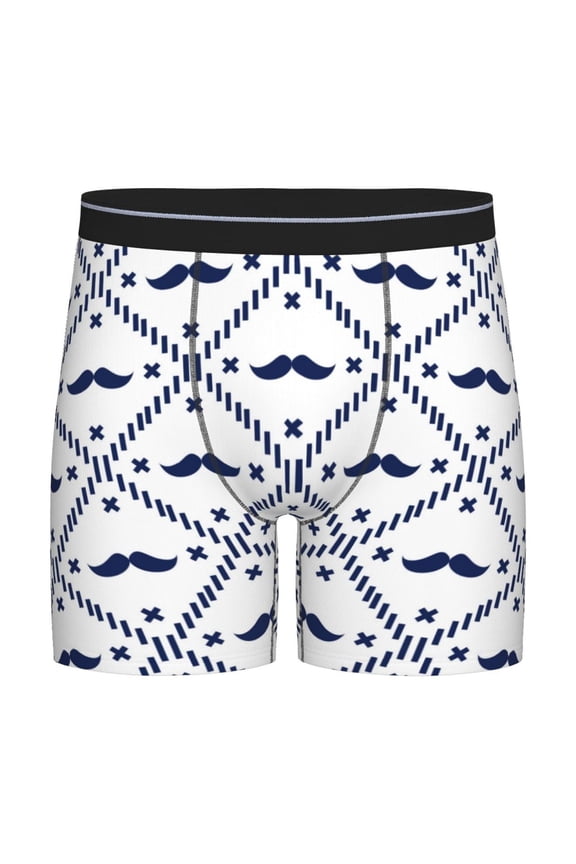 Hipster Mustache Pattern Men's Athletic Long Leg Briefs , Performance Stretch Underwear,Moisture-Wicking