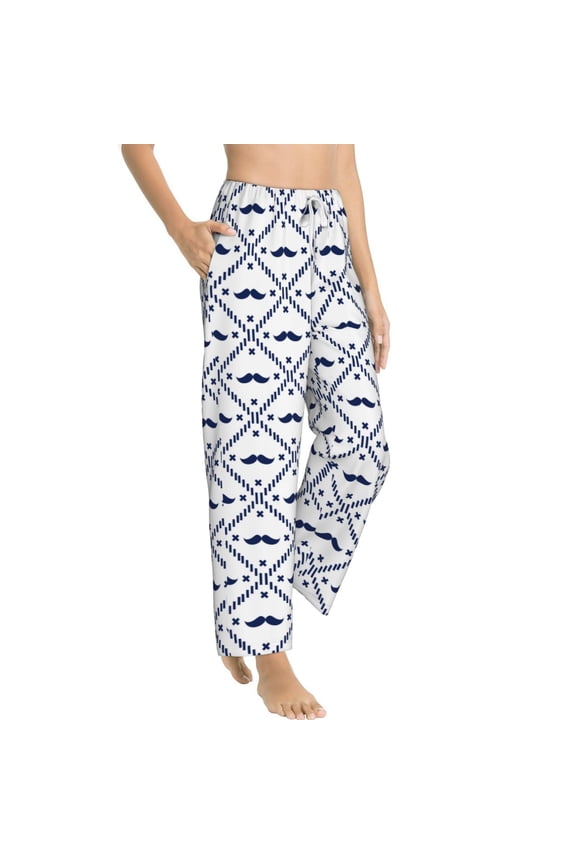 Hipster Mustache Womens Soft Woven Cotton Elastic Waistband Sleep Pajama Pant Lounge Sleep Pant With Pockets And Drawstring-Medium
