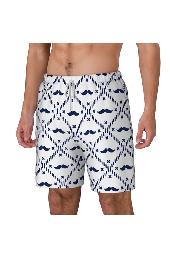 Hipster Mustache pattern Mens Swim Trunks with Compression Liner Stretch Beach Shorts Quick Dry with Zipper Pockets No-Chafing Board Shorts-Large
