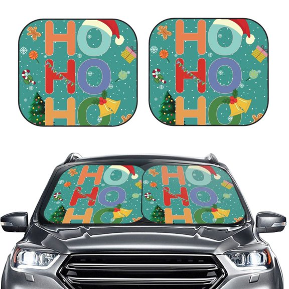 Picia Ho Ho Ho 2 Piece Car Windshield Sun Shade Foldable | Foldable Sun Shield for Front Window Blocks UV Rays and Keeps Your Vehicle Cool-Medium
