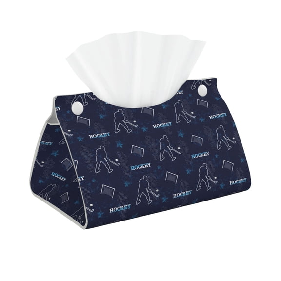 Picia Hockey Players Pattern Long Tissue Box Cover,PVC Leather Triangle Holder,Tissue Box Holder with Magnetic Bottom,Facial Paper Organizer Dispenser-7.9"X4.9"X4.5"