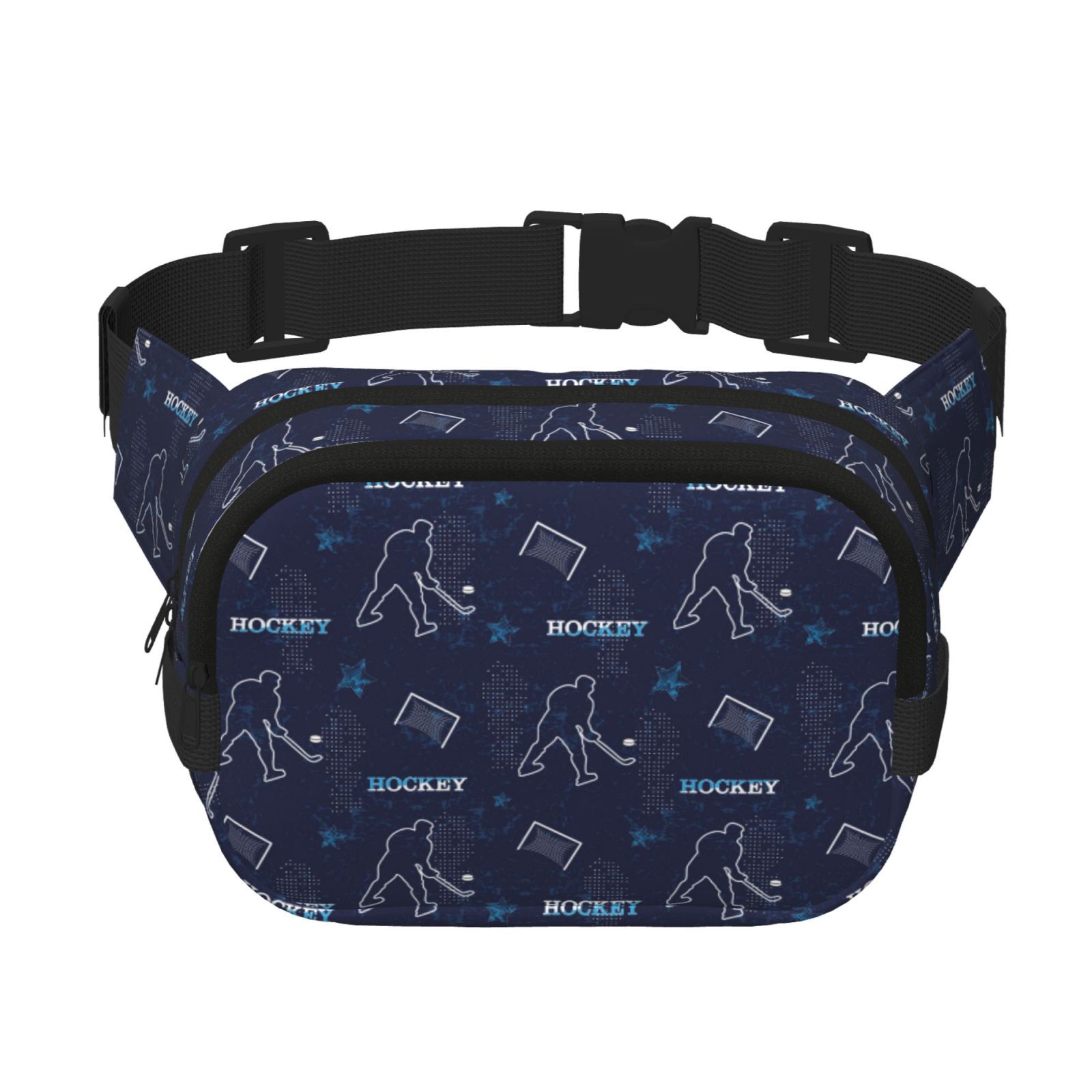 Picia Hockey Players Print Square Double-Layer Waist Bag Mini Adjustable Waist Belt Bag Exercise Running Travel Hiking