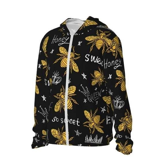 Picia Hohey Bee Golden Embroidery Women's Men's UPF 50+ Sun Protection Hoodie Shirt Long Sleeve SPF Fishing Outdoor UV Hiking Lightweight Shirts-3X-Large