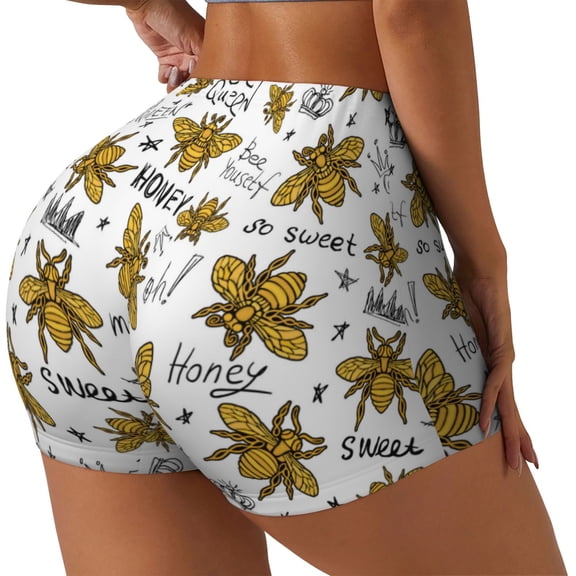 Picia Hohey Bee Golden2 Printed Workout Shorts for Women Seamless Scrunch Butt Lifting High Waisted Yoga Gym Booty Running Moisture-wicking Short Pants-Medium