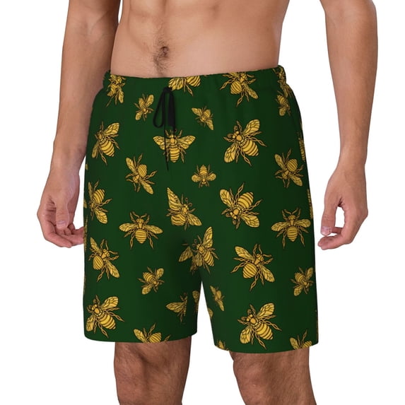 Picia Hohey Bee pattern Mens Swim Trunks with Compression Liner Stretch Beach Shorts Quick Dry with Zipper Pockets No-Chafing Board Shorts-Large