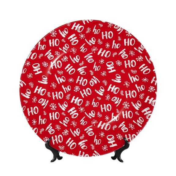 Picia Hohoho Pattern Bone China Decorative Plate – Wall Decor with Stand and Adhesive, Elegant Ornament for Living Room, Office, or Entryway-6in