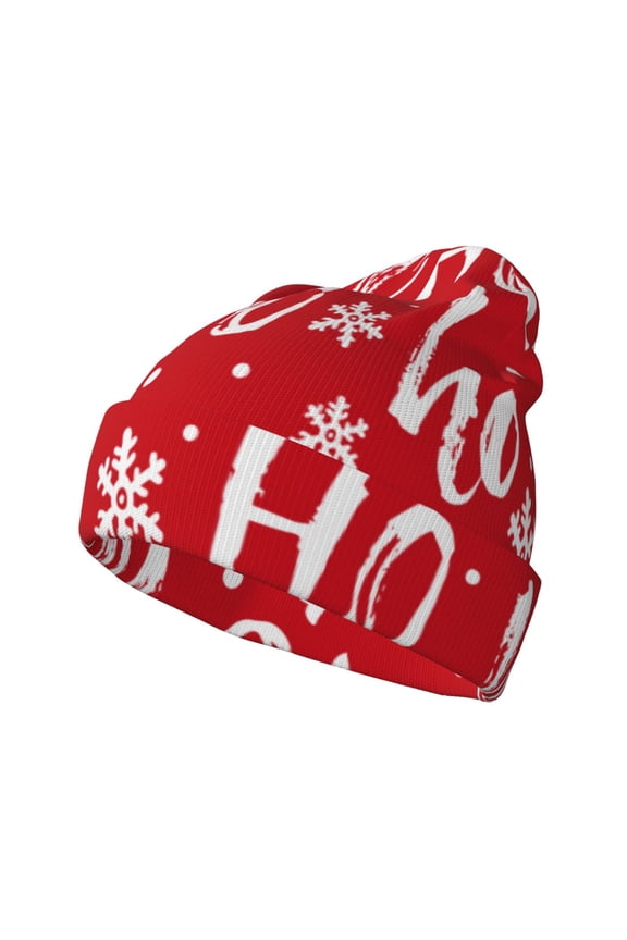 Hohoho Pattern Knitted Beanie Hat for Men and Women , Unisex Winter Warm Stretchy Knit Cap Thick Fisherman Beanies Cuffed Plain Skull Caps