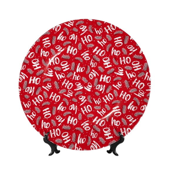 Picia Hohoho3 Pattern Bone China Decorative Plate – Wall Decor with Stand and Adhesive, Elegant Ornament for Living Room, Office, or Entryway-10in