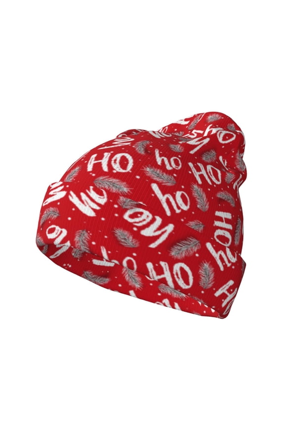 Hohoho3 Pattern Knitted Beanie Hat for Men and Women , Unisex Winter Warm Stretchy Knit Cap Thick Fisherman Beanies Cuffed Plain Skull Caps